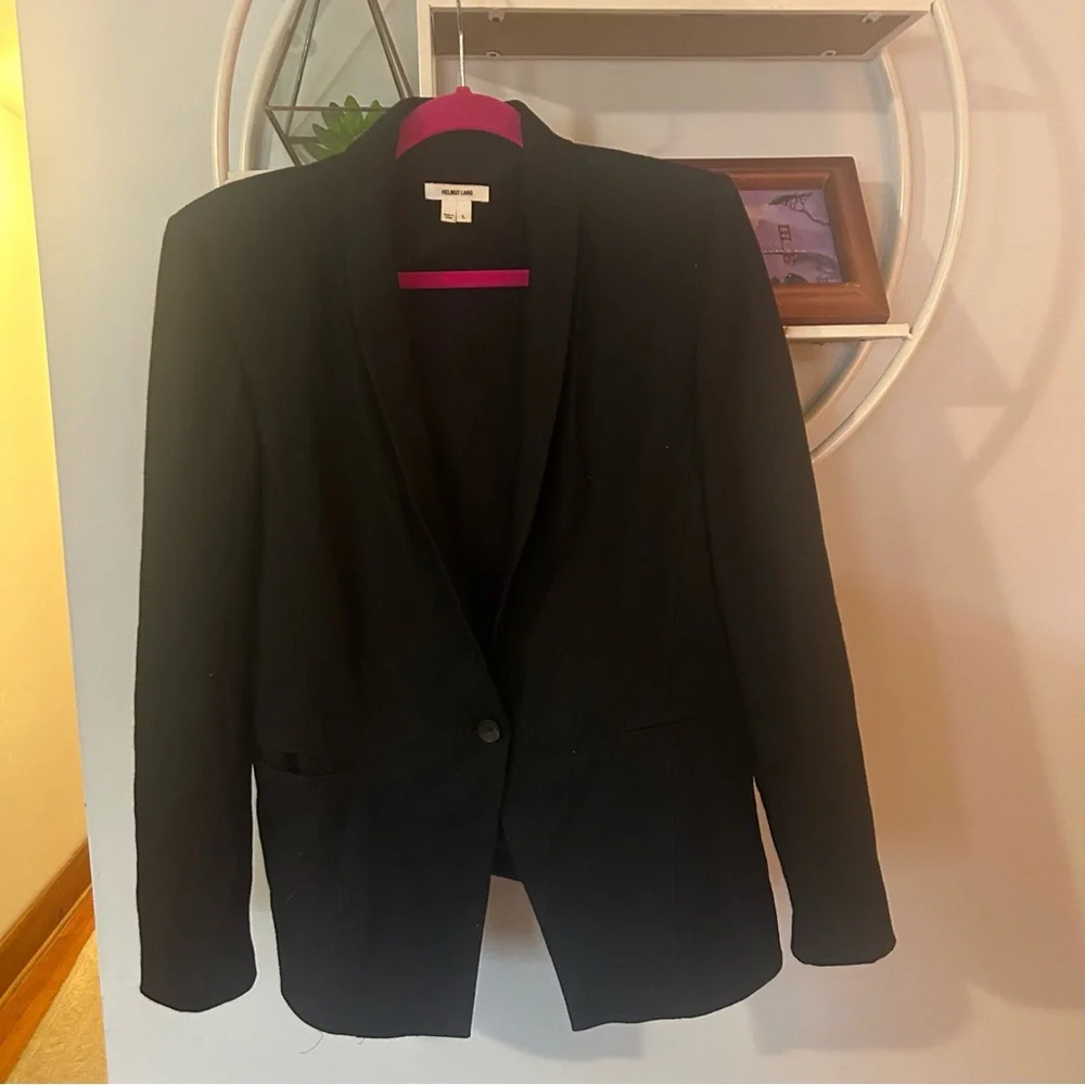 Helmut Lang Women’s Large L Black Shoulder Pads Blazer Pockets